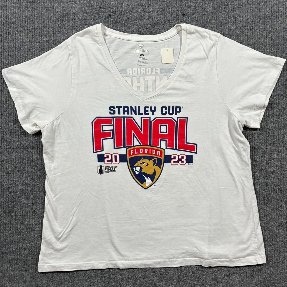 Fanatics Womens 2X Florida Panthers Stanley Cup Final '23 V Neck Shirt NHL White